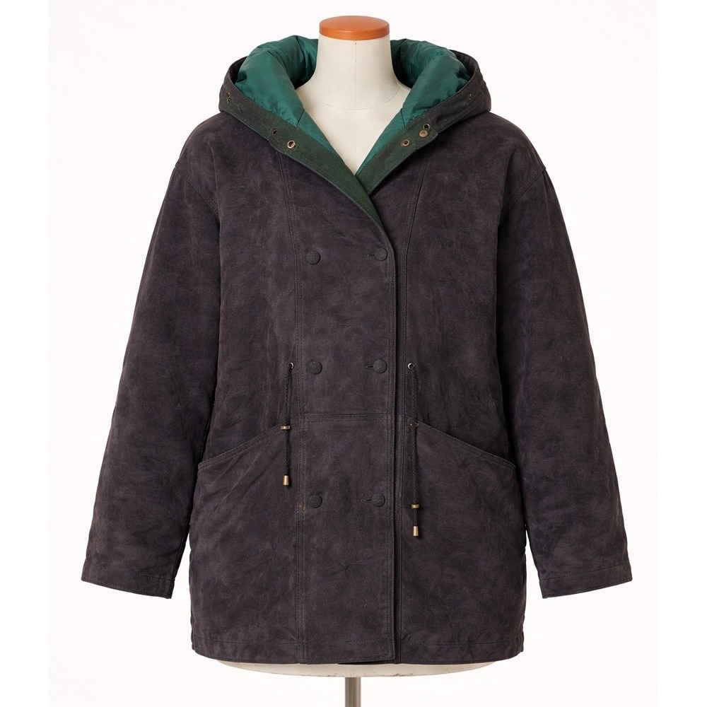 Vintage Charles Klein 3XL Green Black Suede‎ Leather Hooded Jacket Oversized 90s